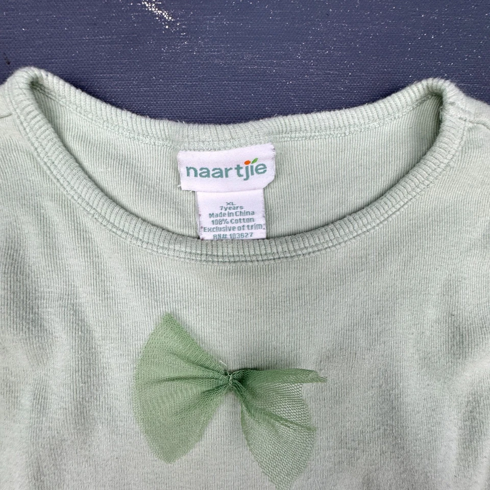 Naartjie Ruffle Dress Girls 7 Green Long Sleeve Bow Tulle Party Playwear Casual - Image 2 of 4