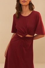 Farm Rio Women's Red Short Sleeve Cut-Out Midi Dress Size Medium ~#337088