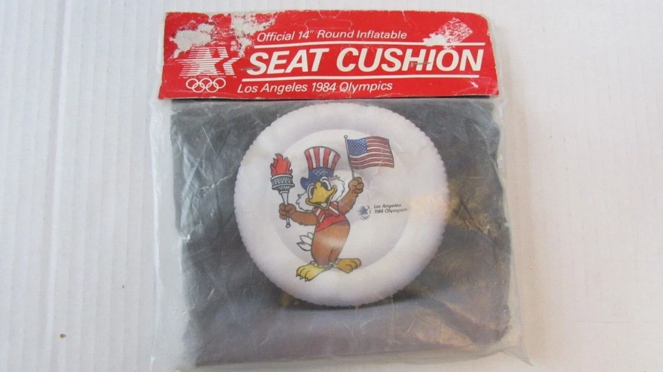 2 Unused 1984 Los Angeles Olympics 14” Round Inflatable Official Seat Cushions - Image 3 of 4