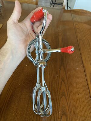 #ad VTG Torrington Conn Super Whirl Hand Mixer Stainless Red Handle Turner amp; Seymor $11.66