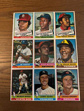 1976 Topps Baseball Card Uncut Sheet w/traded Wilbur Wood Chicago White Sox