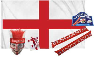 England St George Cross Fußball Rugby Supporters 4-teiliges Set Flagge & Gesichtsfarbe