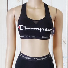 NWT CHAMPION AUTHENTIC LOGO BAND WORKOUT FITNESS WOMEN'S BLACK SEAMLESS BRA
