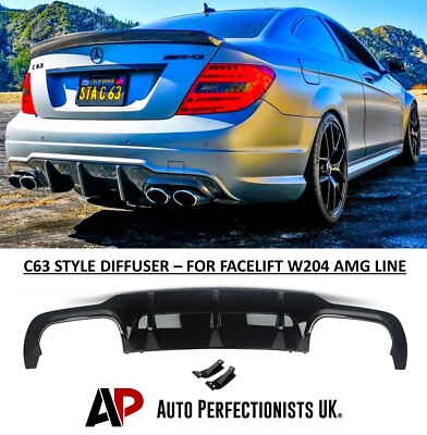 Mercedes C Class C63 AMG Gloss Black Rear Diffuser Valance Lip Body Kit 2011-15