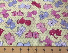 Cats on Green 100 cotton fabric sold by the yard 1779
