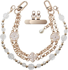 Pearl Beaded Phone Charm Wrist Strap,Cute Bracelet Wristlet Lanyard,Gold Double