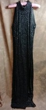 VTG Satin Adrianna Papell Platinum Blk Sleeveless Beaded/Sequin Gown/Dress Sz 6