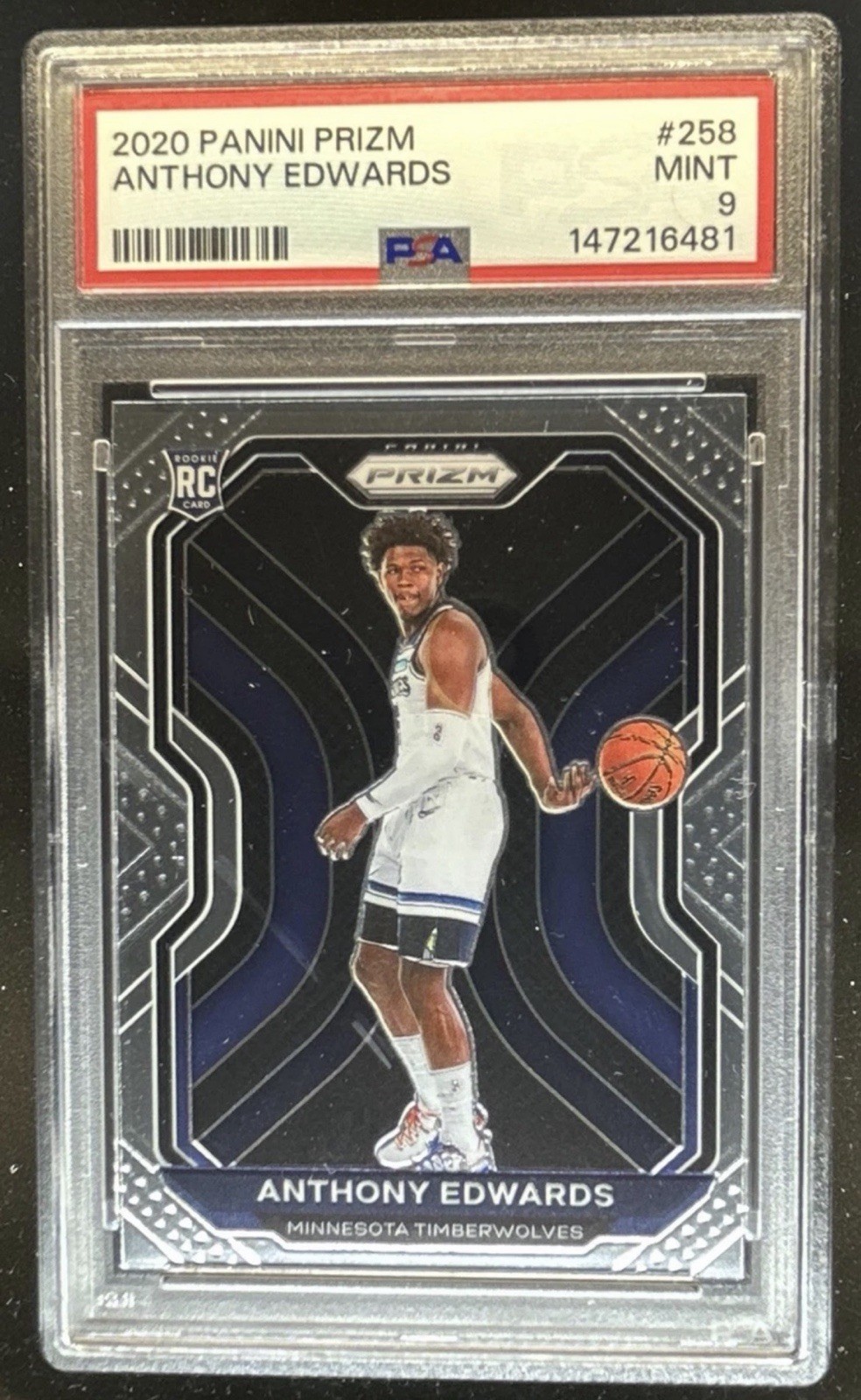 2020 Panini Prizm Anthony Edwards Rookie Rc PSA 9 Mint #258 view 1