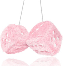Fuzzy Plush Dice for Car Mirror, Pair of Retro 3  Light Pink Dice with White Dot