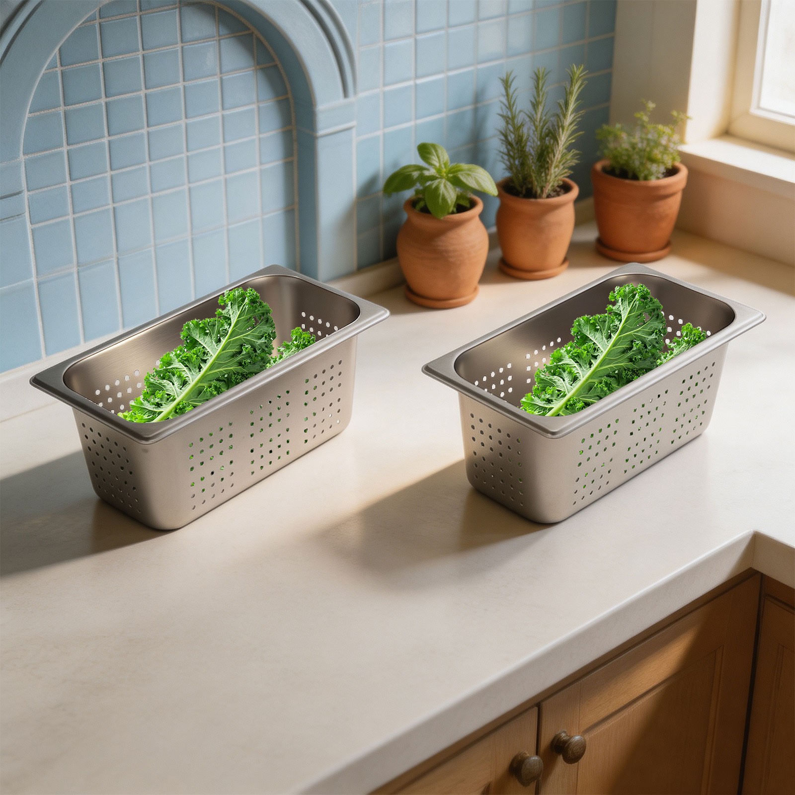 2-Pack 1/3 Size 6" Deep, Anti-Jam Perforated Stainless Steel Steam Table Pan