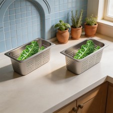 2-Pack 1/3 Size 6" Deep, Anti-Jam Perforated Stainless Steel Steam Table Pan