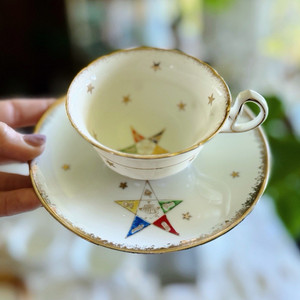Vintage Order of the Eastern Star Demitasse Cup& Saucer MZ Austria Gold Trim OES