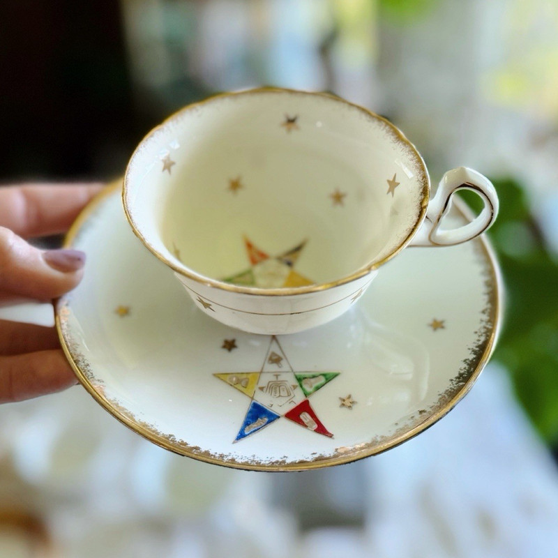 Vintage Order of the Eastern Star Demitasse Cup& Saucer MZ Austria Gold Trim OES
