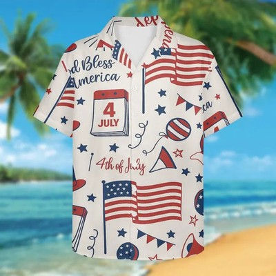 4th Of July Hawaiian Shirt, Patriotic USA Flag Button Shirt, God Bless America