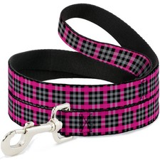 Dog Leash Plaid Black/Gray/Fuchsia WIDE 1.5"
