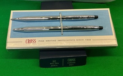 Vintage CROSS Chrome Ballpoint Pen & Pencil Set #3501 NIB NOS Monogramed M.A.K.