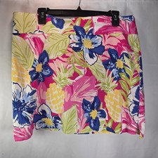 Rafaella Skirt Skort XL Bright Floral Pink Blue Pull On Stretch Athletic Golf