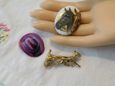 Vintage Horse Themed Pins Brooch Lot of Three Cowboy Hat Horses