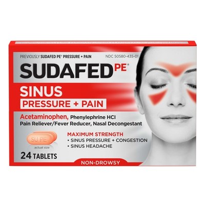 Sudafed PE Sinus Pressure + Pain Relief Tablets, 24 Count (Pack of 1), Red 