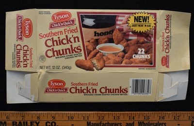 [ 1985 Tyson Chicken Box - Southern Fried Chick'n Chunks - Vintage 1980s ]