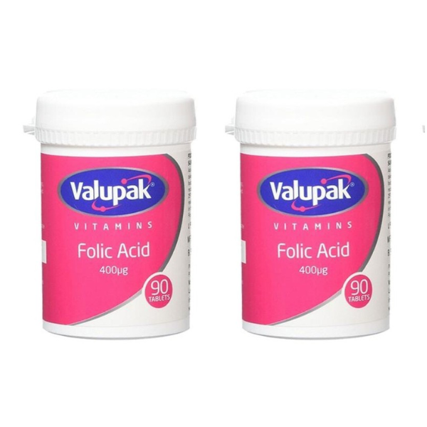 2x VALUPAK Folic Acid 400mcg - 90 Tablets
