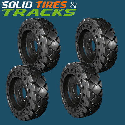 10-16.5 Solid Skid Tires 4 with 8 lug rims fits Case SR150, CAT 242D, Gehl 4840