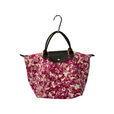 Longchamp Flower Print Tote Bag Pink Zipper Closure Women Authentic