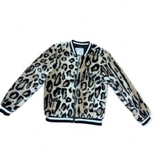 Justice Girls Faux Fur Full Front Zip Animal Cheetah Print Size 12 Bomber Jacket