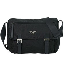 PRADA Nylon Shoulder Crossbody Bag Black Silver