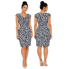 Lauren Ralph Lauren Navy White Abstract Link Ruched Cowl Neck Sheath Dress 4