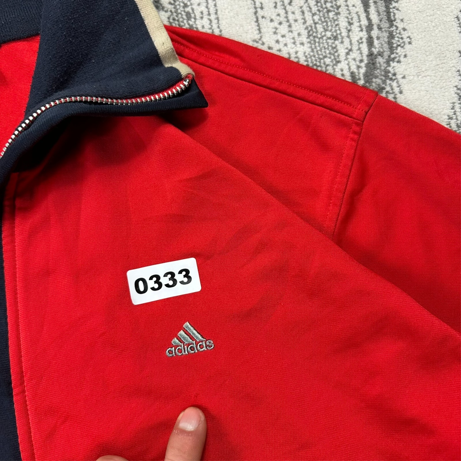 Vintage Adidas 2000's Y2K Red Navy Funnel Neck Large Tracksuit Top Track Jacket image 3