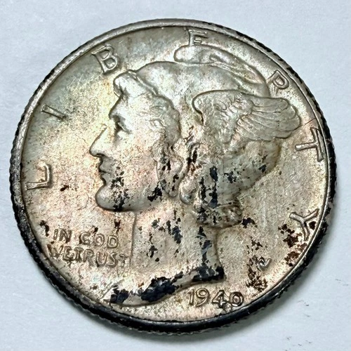 1940 Mercury Dime, Winged Liberty Head, 90% Silver, Extra Fine Condition #4010
