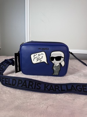 Karl Lagerfeld Karl & Choupette Crossbody Bag Blue Faux Leather Y2K Purse New