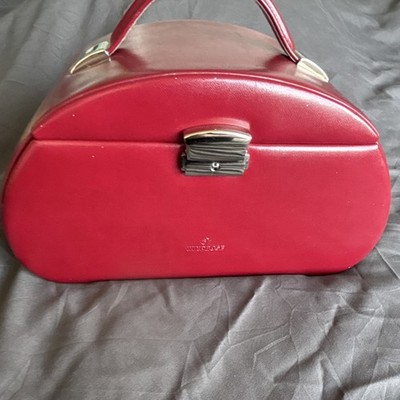 Windrose Schmuckkasten Leder rot/beige oval mit Spiegel, Schubladen, gefüttert
