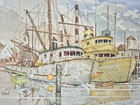 "TRENT",  (20th-21st), Original Watercolor, Shrimp Trawlers, Pensacola, Florida — photo 3