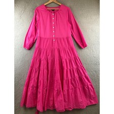 J. Crew Pink Tiered Maxi Dress Long Sleeve Button Front Tie Waist Size S