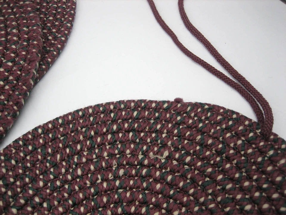 Vintage Braided Round Chair Pads Set of Five Green / Burgandy & Blue 15.5" READ - Image 3 of 3