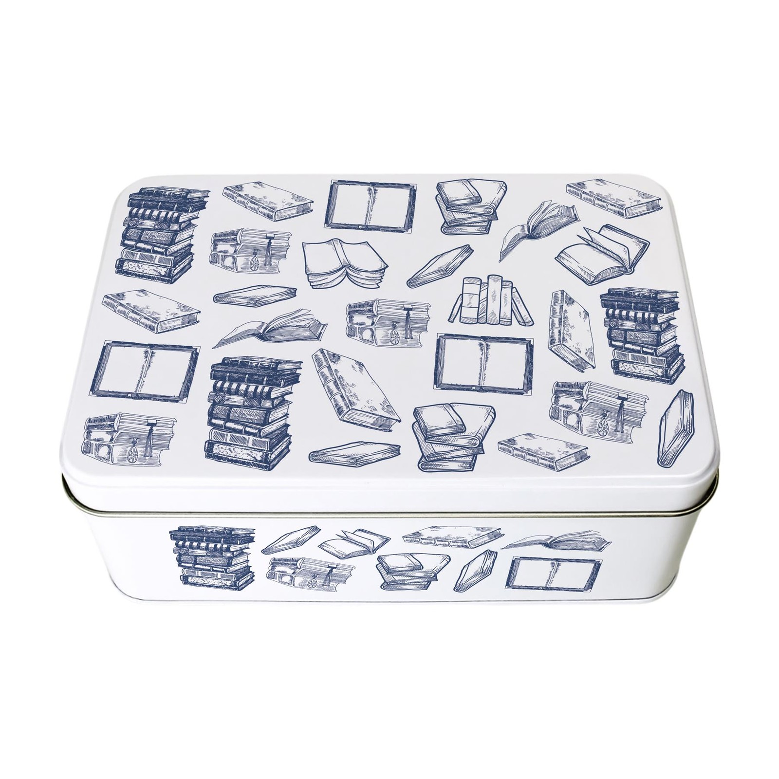 Vintage Reading Tin - Rectangular Metal Storage Container Book Themed Gifts