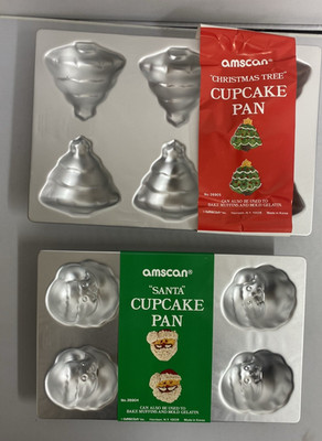 Santa and Christmas Tree  Cake, Muffin, Gelatin Pan y Amscan - 1980s VINTAGE