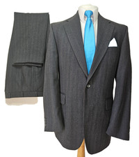 Vintage Label Tailoring mens 2 piece Charcoal Pinstripe suit Ch44"L W38" L33"