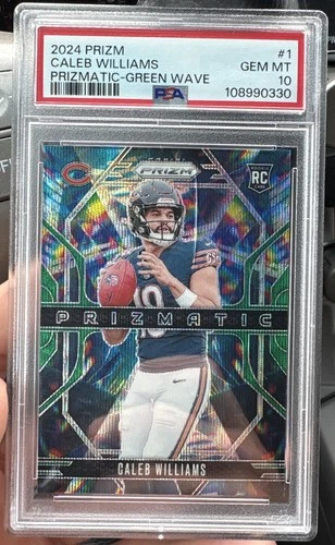 2024 Prizm Caleb Williams Prizmatic Green Wave Rookie Card PSA 10 CRACKED SLAB