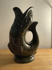 Antique Dartmouth Devon Pottery 9 1/2" Gurgle Fish Pitcher Jug Green