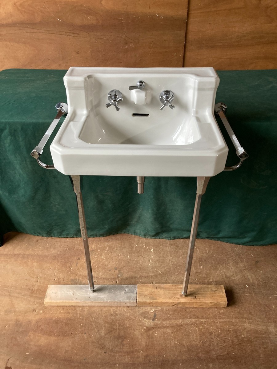 Plumbing Pedestal Sink With Towel Bar Attached Vtg Mid Century
