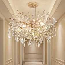 24'' Luxury Gold Crystal Chandelier Modern Tree Pendant 6 Light Kitchen Fixture