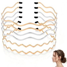 6 PCS Wavy Metal Headbands for Women, Gold Silver Metal Hair Band