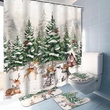 4 Pcs Christmas Shower Curtain Set for Bathroom Farmhouse Winter Vintage Show...