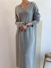 Long Sweater Dress Women  New V Neck Knitted Loose Women Elegant Dresses