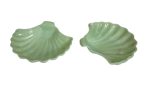 2 Vtg Anchor Hocking Fire King Jadeite Green Sea Shell Candy Soap Bowl Dish 6.5"