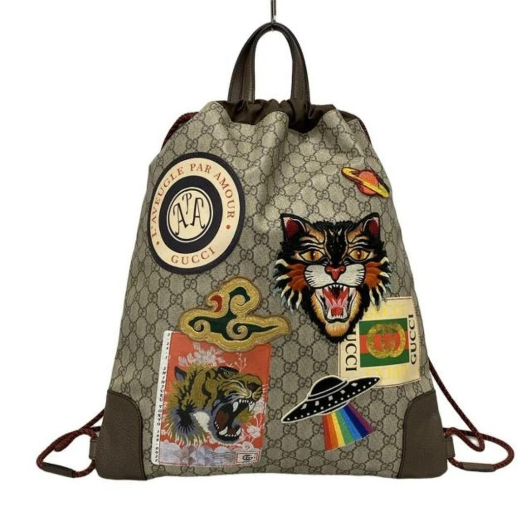 Gucci Sac à Dos Courier GG Supreme Toile Cordon Sac à Dos 473872 Beige Bla