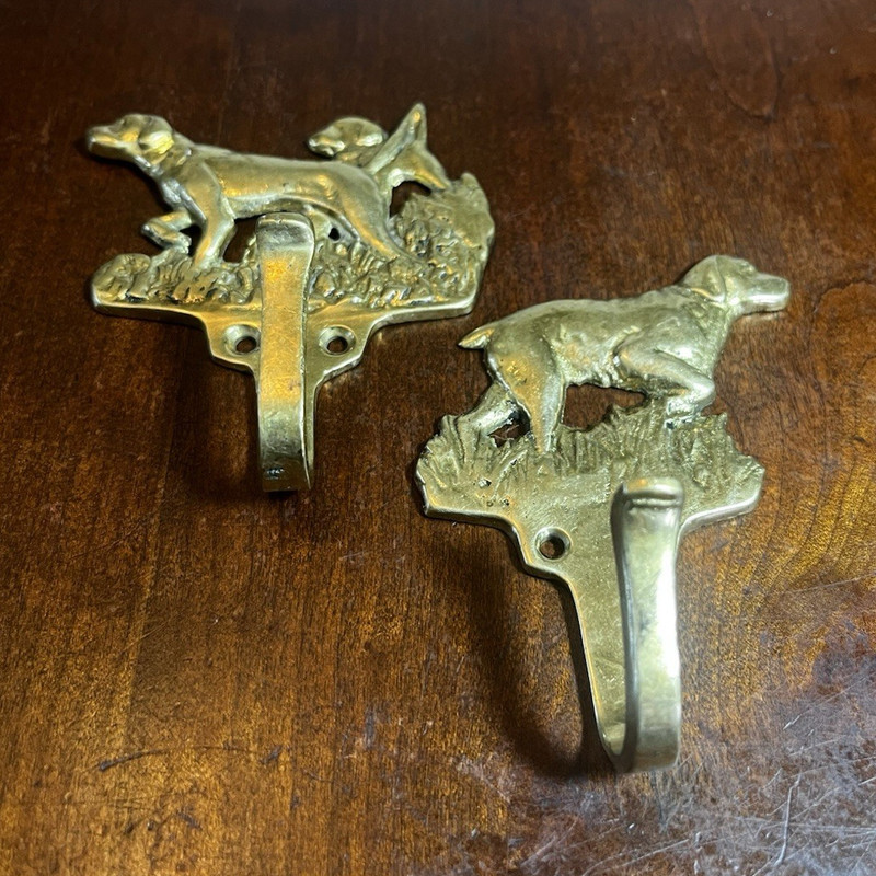 2 Brass Dog Decorative Wall Mounted Hooks